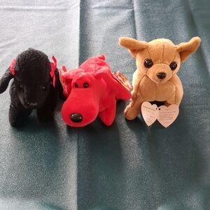 three ty beanie baby dogs.